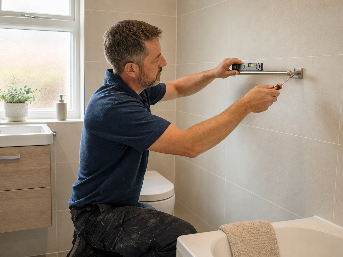 Small wall fittings being completed carefully in a customer's home